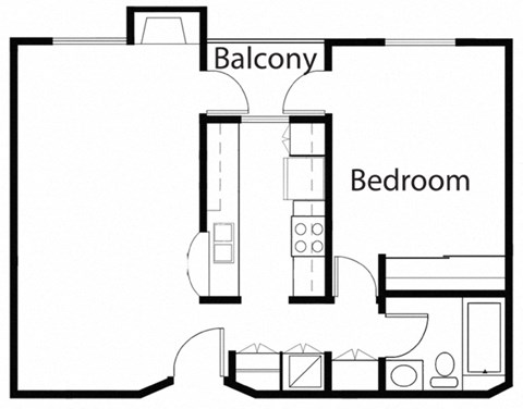 Floor plan for 1 bed, 1 bath, 682 sqft